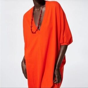 Zara Oversized V Neck Puff Sleeve Tee Mini Dress Medium